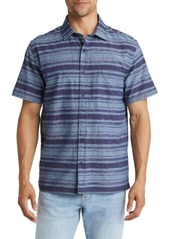 Billy Reid Treme Stripe Short Sleeve Cotton Button-Up Shirt
