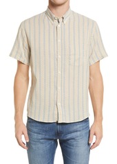 Billy Reid Kirby Slim Fit Stripe Short Sleeve Button-Down Shirt in Gold/blue at Nordstrom