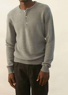 Billy Reid Textured Sweater Henley In Steel Grey