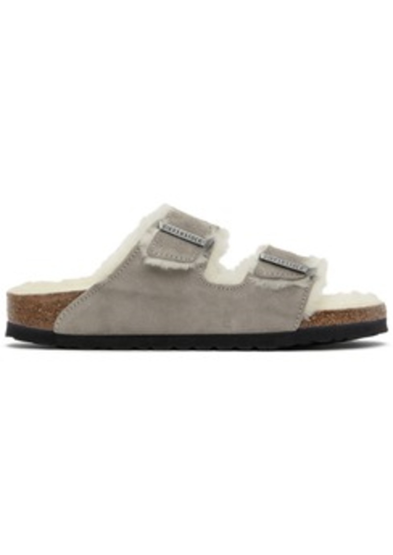 Birkenstock Gray Narrow Arizona Shearling Sandals