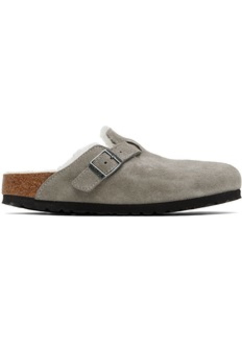 Birkenstock Gray Narrow Boston Shearling Loafers