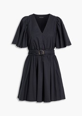 Black Halo - Keeno belted cotton-voile mini dress - Black - L