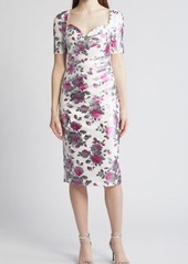 Black Halo Amandalee Floral Satin Cocktail Sheath Dress