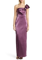 Black Halo Bisella Bow Metallic One-Shoulder Gown