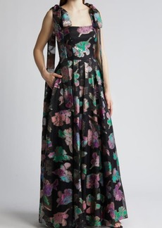 Black Halo Devalin Floral Jacquard Gown