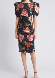 Black Halo Floral Puff Sleeve Cocktail Dress