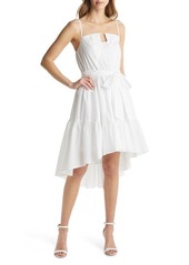 Black Halo Lena High-Low Notch Neck Cotton Dress in White at Nordstrom