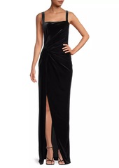 Black Halo Domino Draped Velvet Gown