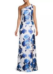 Black Halo Eve Dolan Floral One-Shoulder Gown