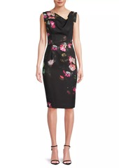 Black Halo Jackie O Floral Draped Midi-Dress