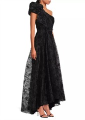 Black Halo Mirabella Flocked Floral Organza Gown