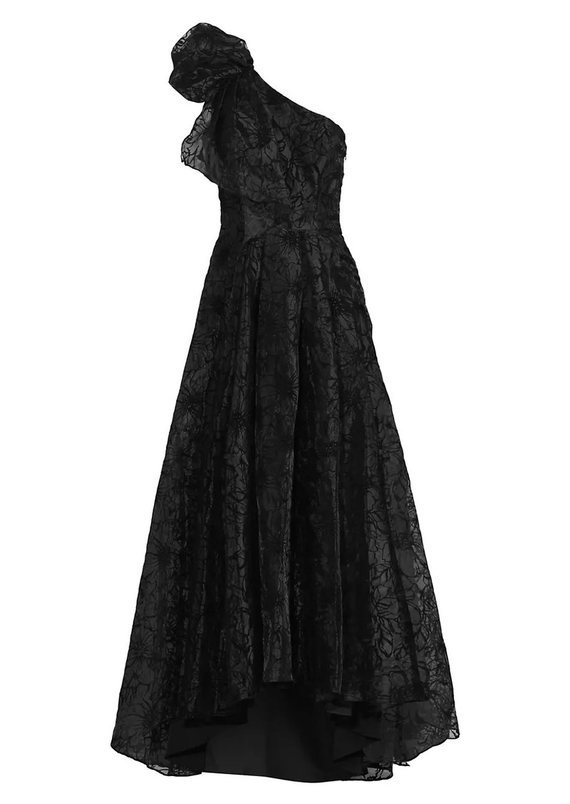 Black Halo Mirabella Flocked Floral Organza Gown