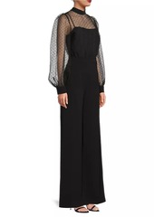 Black Halo Rosalie Sheer Puff-Sleeve Jumpsuit