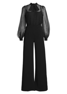 Black Halo Rosalie Sheer Puff-Sleeve Jumpsuit