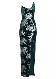 Black Halo Spice Floral Velvet Scoopneck Gown