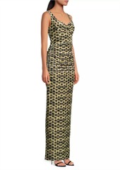 Black Halo Wilder Printed Stretch-Velvet Sleeveless Gown