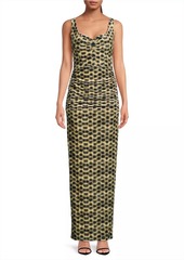 Black Halo Wilder Printed Stretch-Velvet Sleeveless Gown