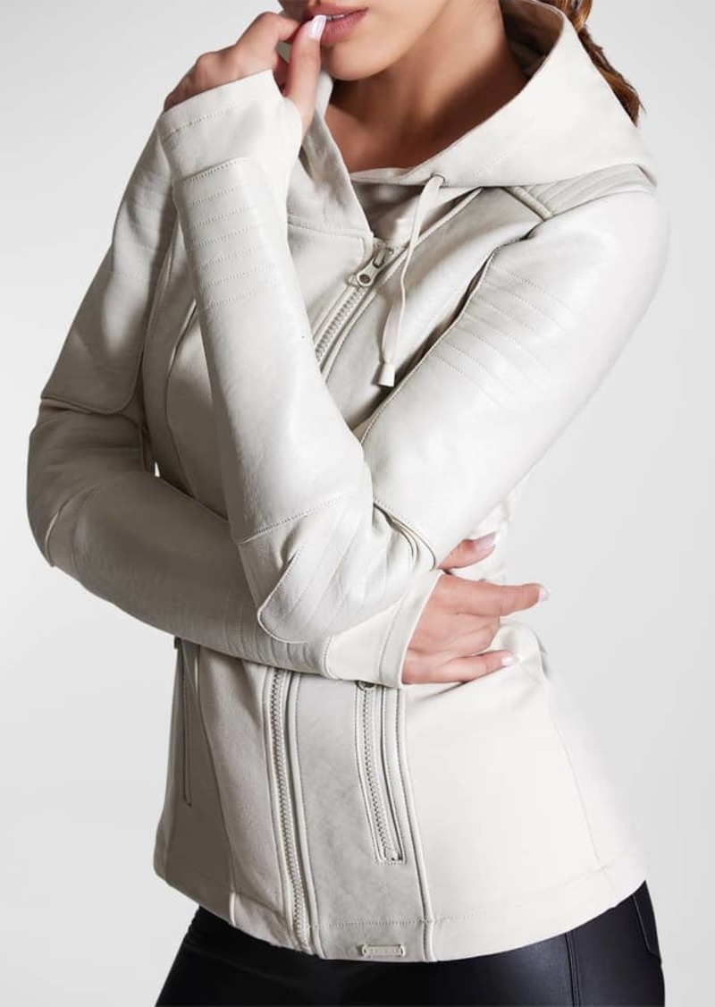 Blanc Noir Asymmetrical Hooded Terry Moto Jacket
