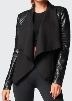 Blanc Noir Drape-Front Quilted Faux-Leather Jacket