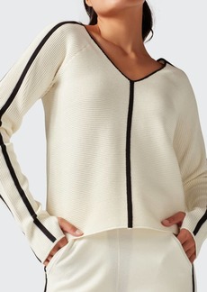 Blanc Noir Portola V-Neck Rib-Knit Sweater