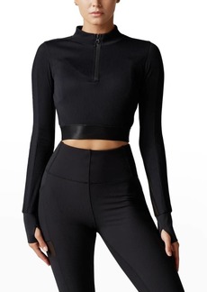 Blanc Noir Directional Rib Top with Faux-Leather