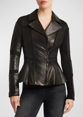 Blanc Noir Moto Mesh Peplum Leather Jacket 