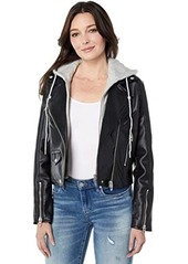 Blank Black Faux Leather Moto Jacket with Removable Hood