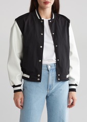 BLANKNYC Colorblock Faux Leather Sleeve Varsity Jacket in Mix And Match at Nordstrom Rack