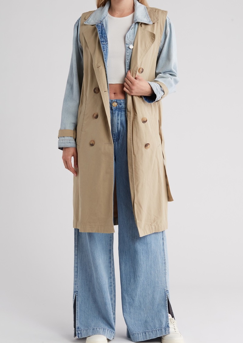 BLANKNYC Double Breasted Twill Denim Trench Coat in First Row at Nordstrom Rack