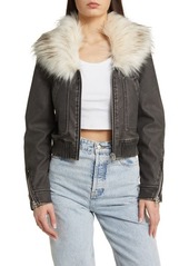BLANKNYC Faux Fur Collar Faux Leather Bomber Jacket