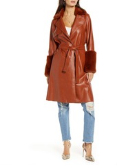 BLANKNYC Faux Leather Coat with Faux Fur Trim