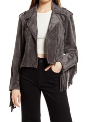 BLANKNYC Faux Suede Fringe Moto Jacket in Midnight Rider at Nordstrom