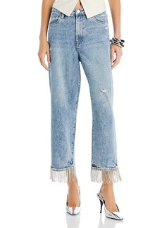 Blanknyc High Rise Relaxed Cropped Fringe Hem Jeans in Heart and Soul