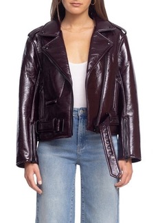 BLANKNYC Shiny Crinkle Faux Leather Moto Jacket