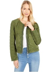 Blank Collarless Quilted Jacket with Zipper Closure