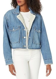 Blank Cropped Denim Jacket with Sherpa Lining in Crash Course