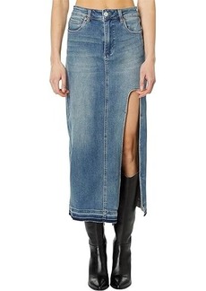 Blank Denim Skirt with High Slit and Released Hem Finish in Shape Up