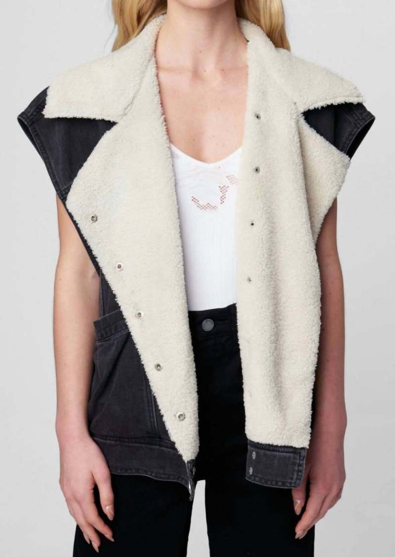 Blank Denim Vest With Faux Fur In Black