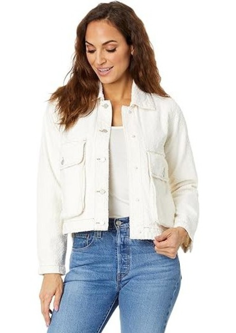 Blank Ecru Cropped Punch Hole Shirt Jacket with Pockets