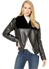 Blank Faux Fur Bonded Faux Leather Moto Jacket