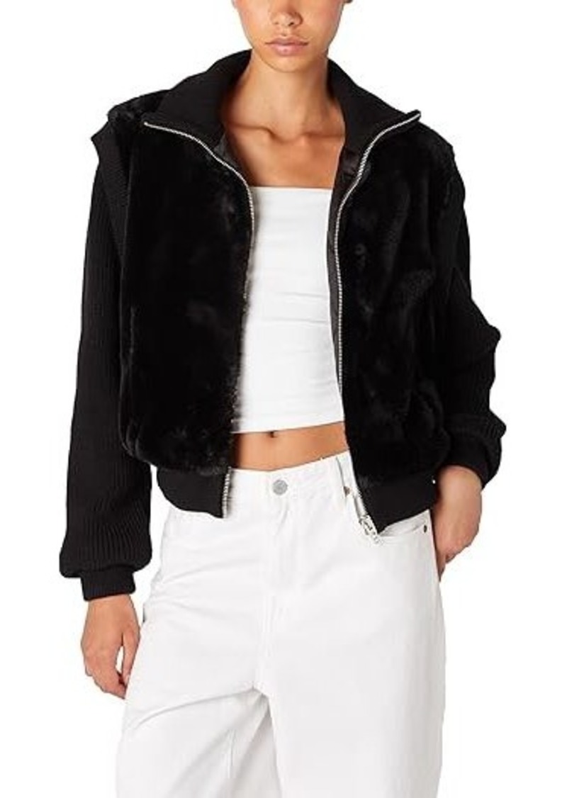 Blank Faux Fur Sweater Detail Bomber Jacket