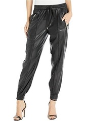Blank Faux Leather Drawstring Jogger w/ Zipper Pockets in Running Wild
