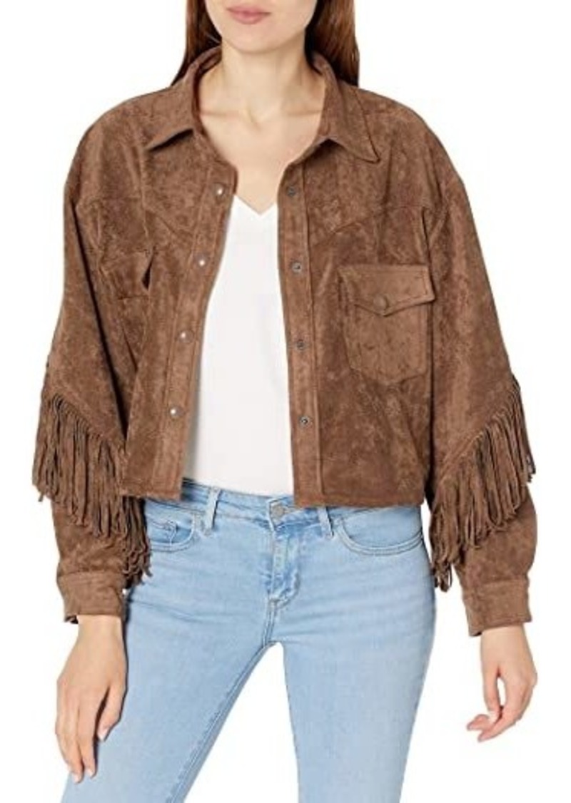 Blank Faux Suede Fringe Shirt Jacket in Hot Cocoa