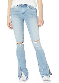 Blank Hoyt Mini Boot Denim Jeans with Ripped Knees and Side Slit Released Hem in Blue