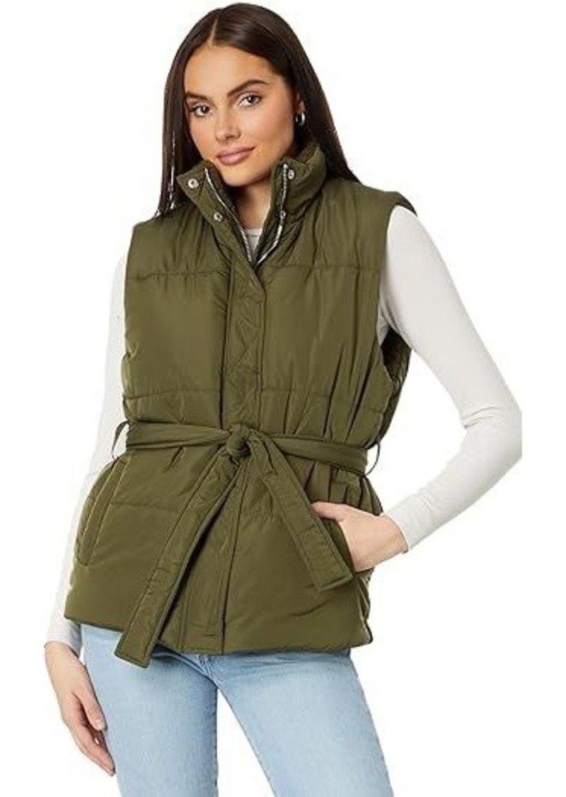 Blank Nylon & Faux Sherpa Quilted Vest with Self Belt