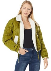 Blank Nylon Cropped Quilted Faux Sherpa Jacket