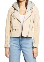 BLANKNYC Suede Hooded Leather Moto Jacket in Sunday Drive at Nordstrom
