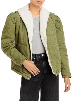 Blank Womens Faux Fur Trim Quilted Puffer Jacket