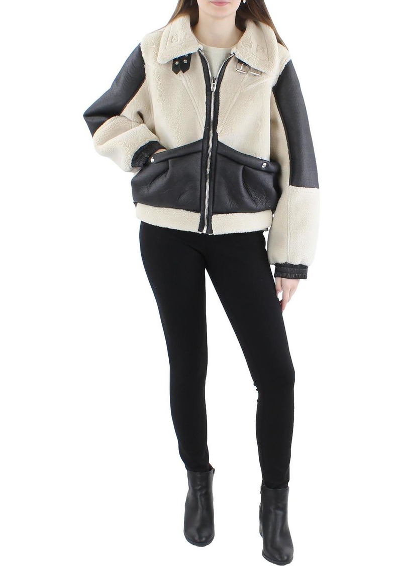 Blank Womens Faux Leather Long Sleeves Bomber Jacket