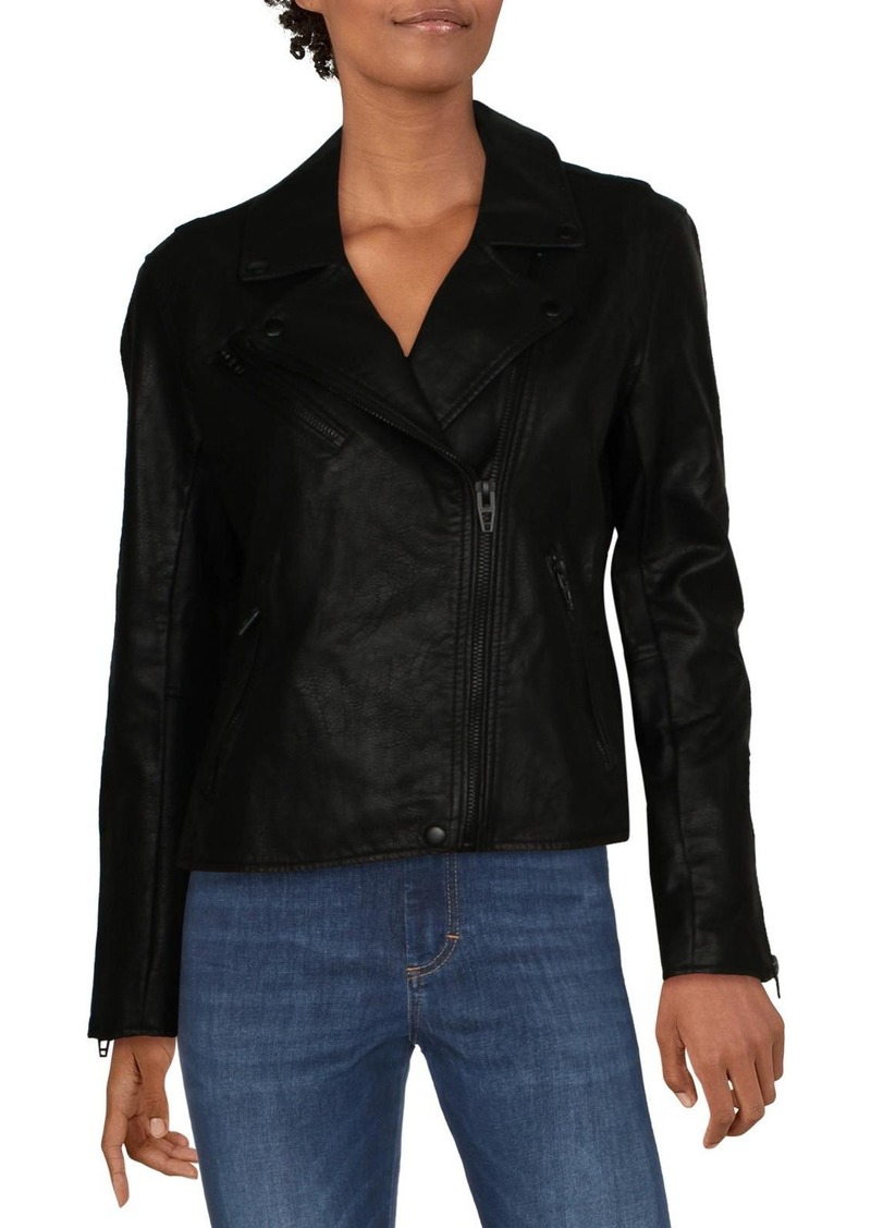 Blank Womens Faux Leather Notch Collar Motorcycle Jacket